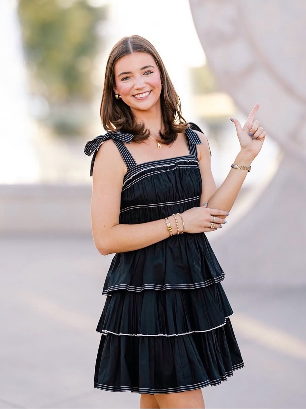 Hunter Bell NEW Sierra Tiered Tie Shoulder Mini Dress in Black, Size 2